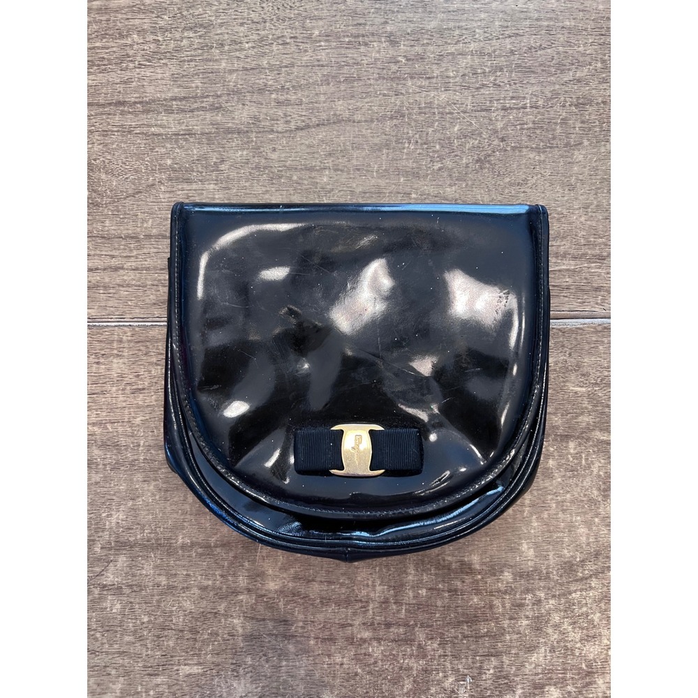 Salvatore Ferragamo Black Patent Leather Crossbody Bag With NO STRAP Vintage EUC
